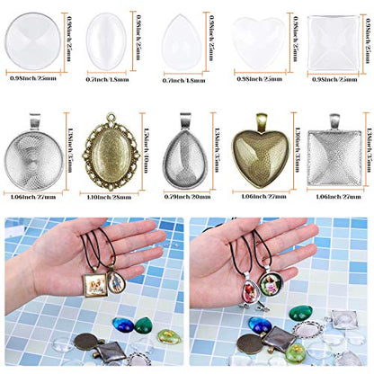 anezus Pendant Trays with Glass Cabochons for Jewelry Making, 90pcs Pendants Trays Set Including 30pcs Bezel Pendant Trays Blanks, 30pcs Glass - WoodArtSupply