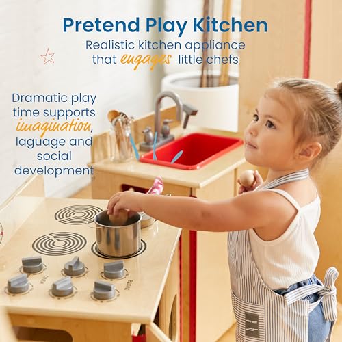 ECR4Kids Play Kitchen Stove, Wooden Playset, Natural - WoodArtSupply