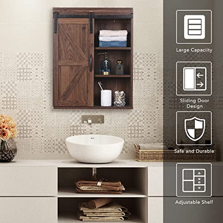 Rustown Rustic Farmhouse Wall Storage Cabinet with Sliding Barn Door RUSTOWN