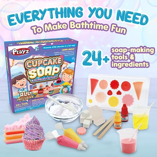 Playz Yummy Cupcake Soap & Bubbles DIY Science Kit - Fun STEM Gift for Age 8, 9, 10, 11, 12 Year Old Girls and Boys - Educational Arts and Crafts for - WoodArtSupply