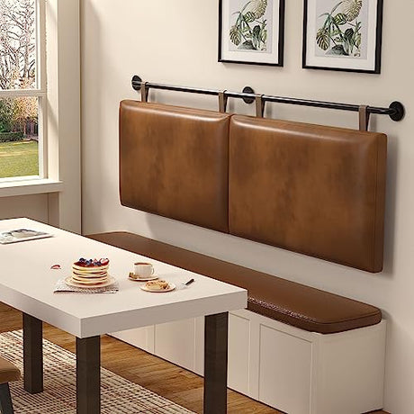 BSHOMGI Wall Mount Headboard, King Headboard Size, PU Leather Head Board Only Brown Hanging Head Boards, Industrial Pipe Modern King Bed Backboard BSHOMGI