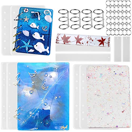 2 Sets of Note Book Cover Resin Mold, Tomorotec Clear Casting Epoxy Resin Molds Book Cover A6, A5,A7 with 40 PCS Book Rings and 2 PCS Bookmarks - WoodArtSupply