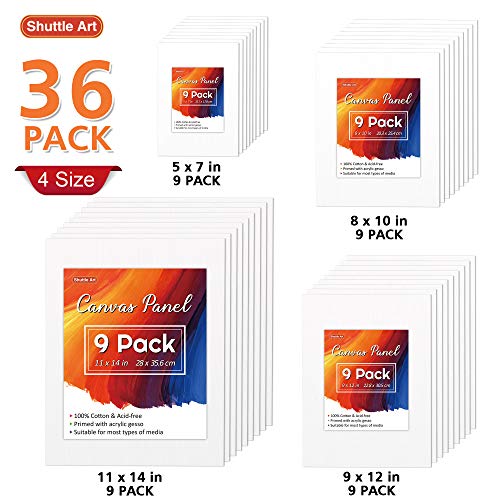 Shuttle Art Canvas Panels and Acrylic Paint Bundle, Art Painting Supplies Set for 50 Colors Acrylic Paint Bottles(60ml/2oz) & 36 Pack Painting Canvas Shuttle Art