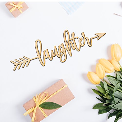 Laughter Right Arrow Wood Sign Home Decor Wall Art Hanging Rustic Unfinished 12" x 4" Woodums