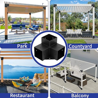 SZSFSYYX Pergola Bracket Kit, 4pcs Gazebo Brackets Kit, 3-Way Right Angle Corner Bracket for 4x4(3.5inchx3.5inch) Wood Posts, Patio Pergolas, Log - WoodArtSupply