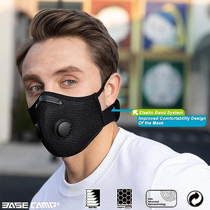 BASE CAMP M Plus Dust Mask, Breathable Reusable Face Mask with 6 Activated Carbon Filters for Woodworking Construction Mowing Grinding (Modern1) - WoodArtSupply