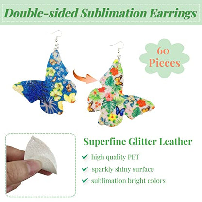 SHUANGART 60 Pcs Sublimation Blank Sparkly Faux Leather Earrings Making Kit, Double Sided Superfine Glitter Leather Earrings with Sublimation Paper - WoodArtSupply