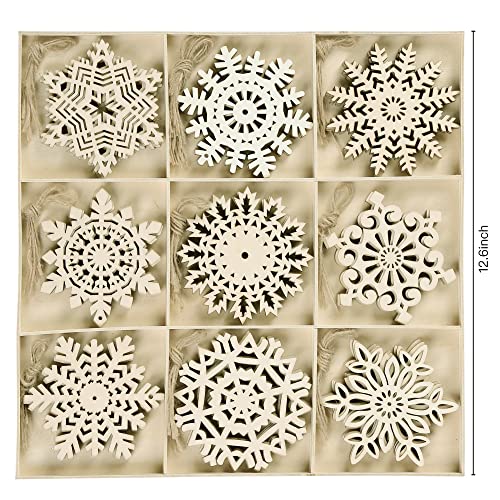 Sggvecsy Unfinished Wooden Snowflakes Ornaments, 36Pcs Christmas Tree Hanging Decoration Wood Cutouts DIY Craft Snowflake Shaped Embellishments Xmas - WoodArtSupply