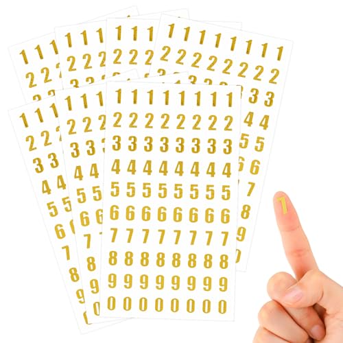 7 Sheets Mini Number Stickers for Nail Art, Self Adhesive Gold Small Glitter Alphabet Letter Sticker Set 0-9 for Epoxy Resin Casting Gift Scrapbooks Mozeat Lens