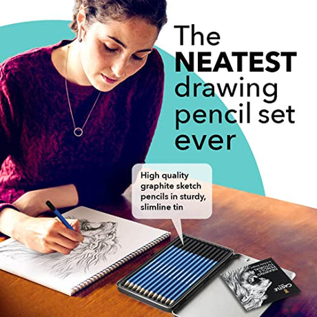 Castle Art Supplies 12 Piece Graphite Drawing Pencils Kit | For Adult Artists – Beginners and Advanced | Presented in Attractive, Compact, Sturdy Castle Art Supplies