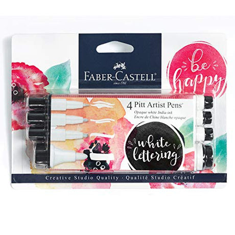 Faber-Castell White Pitt Artist Pen Set - 4 Opaque White India Ink Artist Markers - Lettering and Illustration Marker Set Faber-Castell