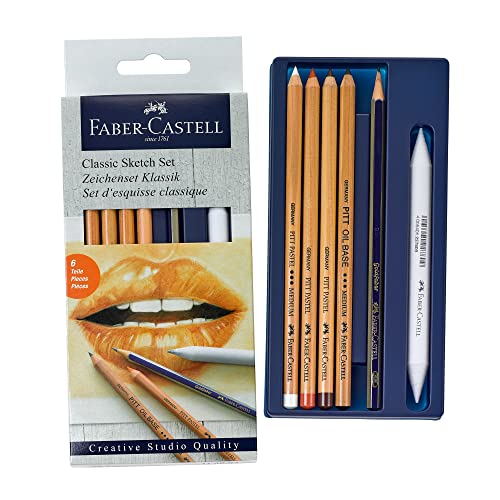 Faber-Castell Classic Sketch Set - 6 Piece Graphite & Pastel Pencil Sketching Set - WoodArtSupply