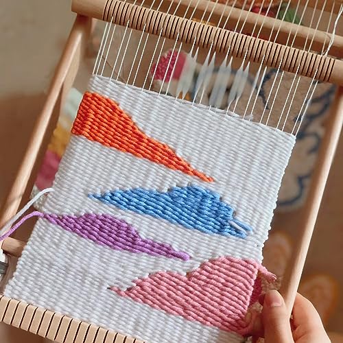 Sawvolker Weaving Loom Kit for Adult,Wooden Multi-Craft Loom for Kids Beginners Seniors,with Weaving Shuttles Heddle Bar,DIY Tapestry Table Looms Sawvolker