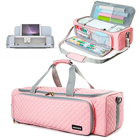 AMOIGEE Carrying Case for Cricut Explore Air 2, Cricut Maker 3, Cricut Explore 3, Pink Storage Organizer for Cricut accessories, Quilted Cricut Bag AMOIGEE