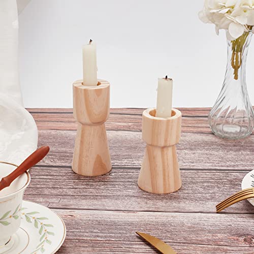 GORGECRAFT 2 Size Unfinished Wooden Candlesticks Wood Holders Rustic Pillar Cup Stands Candlesticks 4/5 Inch Hole Classics for Home Wedding - WoodArtSupply