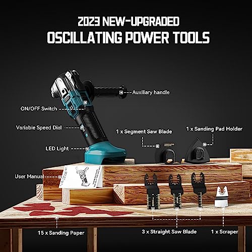 Cordless Oscillating Tool Compatible with Makita Battery, Brushless-Motor Tool with Auxiliary Handle, Oscillating Multi-Tool for Scraping, - WoodArtSupply