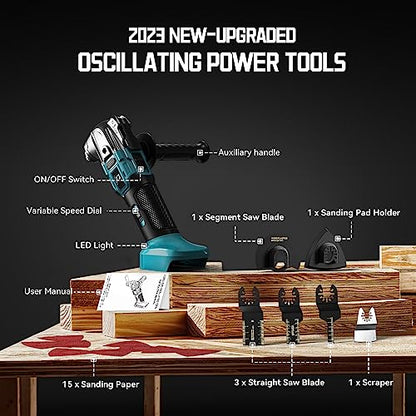 Cordless Oscillating Tool Compatible with Makita Battery, Brushless-Motor Tool with Auxiliary Handle, Oscillating Multi-Tool for Scraping,