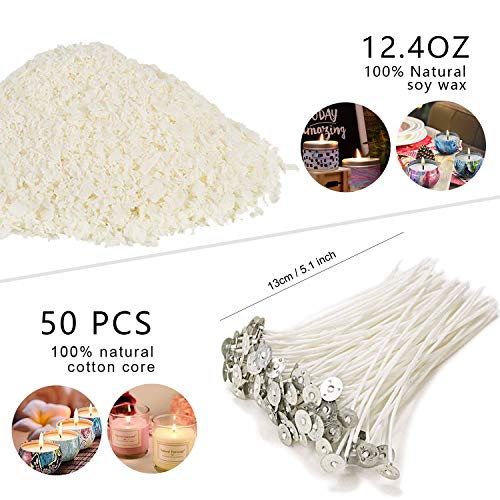 Candle Making Kit Supplies,DIY Craft Tools Including Candle Make Pouring Pot, Sticker, 3-Hole Wicks Holder, Natural Soy Wax and Spoon DINGPAI