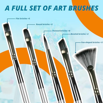 HTVRONT Paint Brushes for Acrylic Painting 24 PCS - Acrylic Paint Brushes with Canvas Brush Case - Paint Brushes for Acrylic/Oil/Watercolor