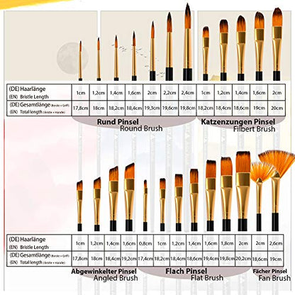 TRITART Paint Brush Set of 25 - Suitable as Acrylic, Watercolor & Oil Brushes - Paintbrushes with 2 Mixing Pallets - Artists Painting Supplies