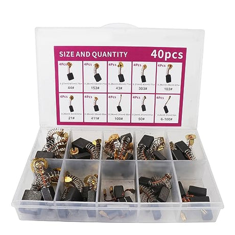 Electric Motor Carbon Brushes 40Pcs 10 Different Models of Carbon Brushes Suitable for The Maintenance of Carbon Brush Motors BZRR