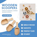 Small Wooden Spoons 4-3/8 Inches Long, 10 Unfinished Small Wooden Scoops for Jars, Bath Salts, Sensory Bins, Minerals, Candies, Sugar & Coffee, by Woodpeckers