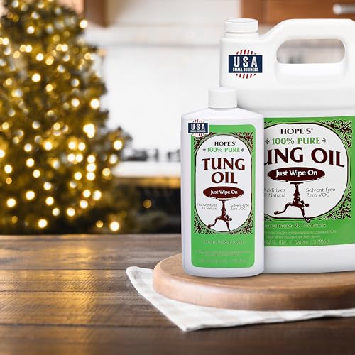 HOPE'S 100% Pure Tung Oil, Food Safe, Premium Waterproof Natural Wood Finish and Sealer for Indoor and Outdoor Projects, 32 Fl Oz, 1 Pack HOPE'S