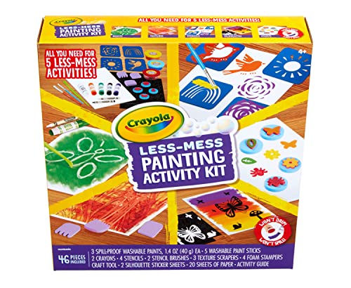 Crayola Less Mess Painting Activity Kit (46pcs), Kids Art Set, Washable Kids Paints, Gifts for Kids, Ages 4+ - WoodArtSupply