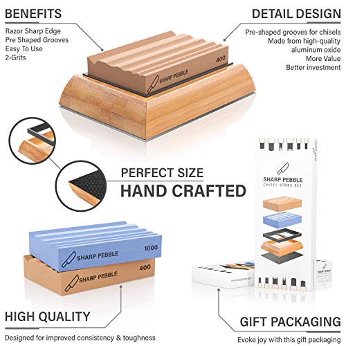 Sharp Pebble Sharpening Stones for Wood Carving Tools-Two Whetstones Grit 400 & 1000 Gouge Sharpener- Waterstone Sharpening System for Wood Carving Sharp Pebble