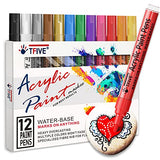 TFIVE Paint Markers Paint Pens - 12 Color Premium Medium Point Acrylic Paint Marker Pens for Rocks Painting, Metal, Ceramic, Glass, Wood, Fabric, TFIVE