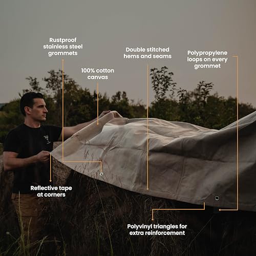WHITEDUCK 12'x20' Canvas Tarp 18 oz/37 Mil Heavy Duty Waterproof UV Resistant, Rustproof Grommets, Industrial & Commercial Use Cloth Tarp (Finished WHITEDUCK