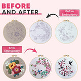ZENSTORE 3 Sets Embroidery Kit For Beginners Adults - 3 Plastic Hoops And 3 Flowers Hand Embroidery Patterns - Needlepoint Kits For Adults - Easy The ZenStore