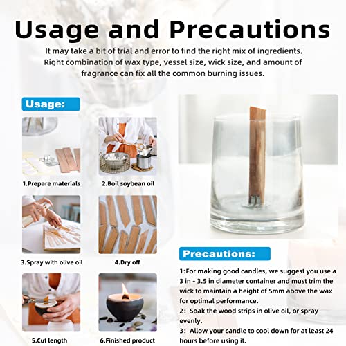 Ziosxin 50set Candle Wick,Thicken Smokeless Cherry Wood Wicks for Candles-Long Lasting Flame-Easily Burn,Natural Candle Cores with Stand and Glue Ziosxin