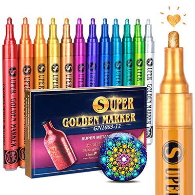 Acrylic Paint Markers - Sparkle Metallic Art Glitter Pens for Scrapbook Supplies, Black Paper, Rock Painting, Ceramic, Glass, Wood, Fabric, Canvas,