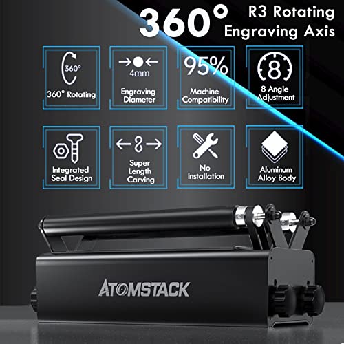 ATOMSTACK R3 Laser Engraver Rotary Roller, Laser Engraver Y-axis Rotary Roller Engraving Module for Engraving Cylindrical Objects Cans,360° Rotating - WoodArtSupply