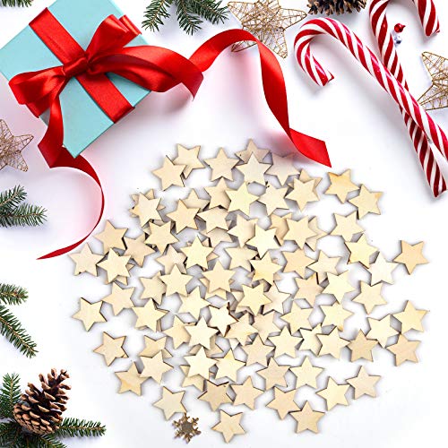 120 Pieces 2 Inch Unfinished Wooden Star Blank Natural Wood Slices Wooden Cutout Tiles for DIY Crafts Home Decoration Painting Staining Coopay