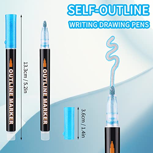 Double Line Metallic Markers,Inoranges Outline Metal Marker Pens,12 Colors  Paint Permanent Pen for Writing and Drawing Lines on Paper,Gift  Cards,Greeting Cards,Rock Painting,Metal,Wood,Ceramic,Glass – WoodArtSupply