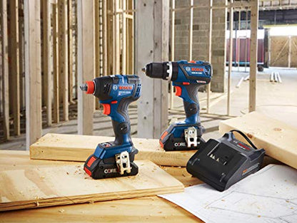 BOSCH GXL18V-251B25 18V 2-Tool Combo Kit with 1/4 In. and 1/2 In. Two-In-One Impact Driver, Compact Tough 1/2 In. Hammer Drill/Driver and (2) CORE18V - WoodArtSupply