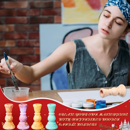 Nitial 12 Pcs Unfinished Classic Wood Candle Holders Small Wooden Candlesticks Unfinished Candlestick Holders for Crafts DIY Xmas Christmas Gift Nitial