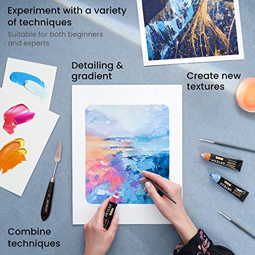 Arteza Metallic Acrylic Painting Art Set, 12 Colors Acrylic Paint, 15 Detail Brushes and 7X8.6 Inches Foldable Canvas Paper Pad Bundle, Art Supplies