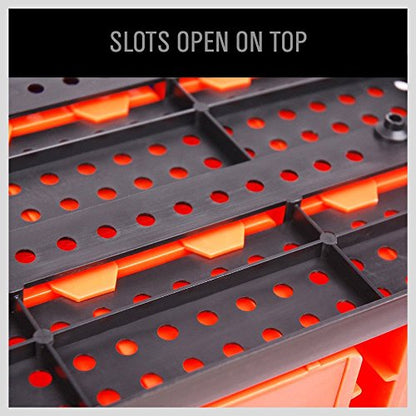 HORUSDY Wall Mounted Storage Bins Parts Rack 30PC Organizer Garage Plastic Shop Tool for Men's Gift, Blue,Orange,Red