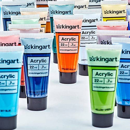 KINGART 500-48 PRO Artist Quality 48 Pc. Acrylic Paint Set, 22ml (0.74oz) Tubes, Set of 48 Unique, Highly Pigmented Colors - WoodArtSupply