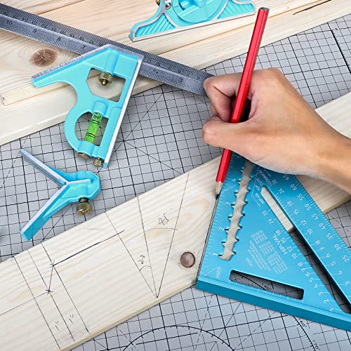 SHALL Rafter Square & Combination Square Tool Set, 7 Inch Aluminium-Alloy Carpenter Square & 16 Inch Zinc-Alloy Woodworking Framing Square Combo SHALL