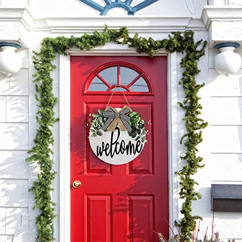 12 Pcs 18 Inch Wood Circles for Crafts Unfinished Round Wood Discs Blank Wood Rounds Slices Round Wooden Door Hanger Signs with Bows, Twine and Glue AWIZOM