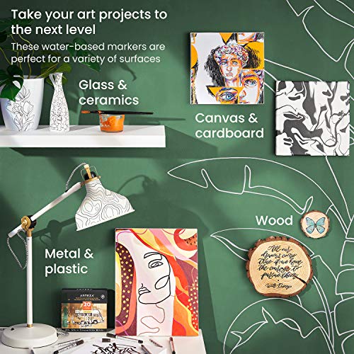 Arteza Acrylic Paint Markers, Pack of 20 Black & White Acrylic Paint Pens, Painting Art & Craft Supplies for Canvas, Glass, Plastic, and Rock ARTEZA