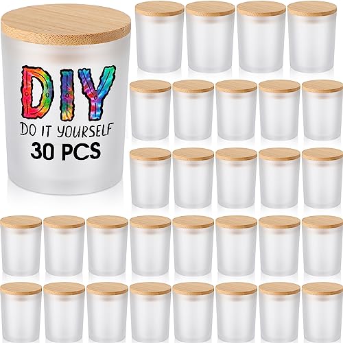 Tanlade 30 Pcs 10 oz Candle Jars for Making Candles Bulk, Sublimation Thick Frosted Empty Candle Glass with Bamboo Lids, Candle Containers Tins for - WoodArtSupply