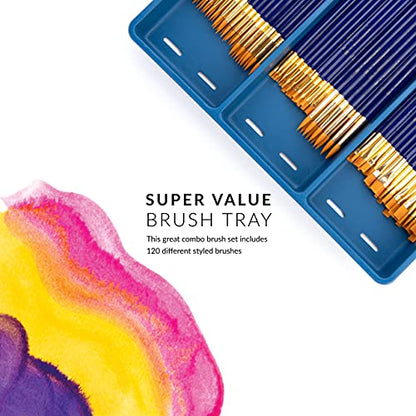 Royal Brush Gold Taklon Paint Brush Super Value Pack, Assorted Sizes, 120 Brushes - WoodArtSupply