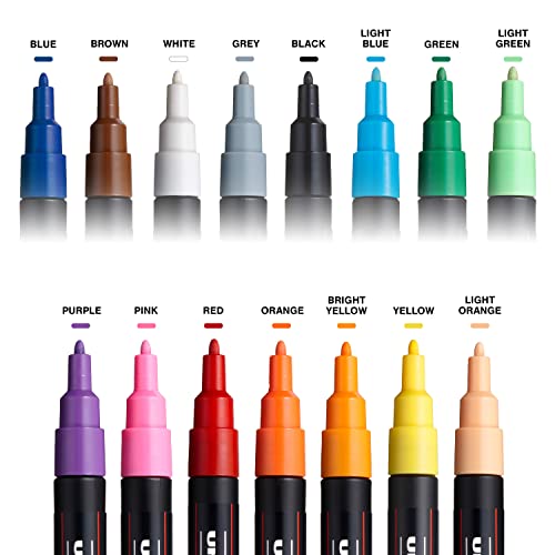 15 Posca Paint Markers, 5M Medium Posca Markers Set with Reversible Tips of Acrylic Paint Pens | Posca Pens for Art Supplies, Fabric Paint, Fabric