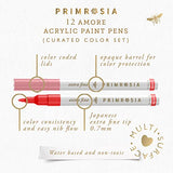 Primrosia 12 Amore Acrylic Paint Pens for rock painting, paper, wood, ceramic, stone, canvas – Extra Fine Tip Markers Set Primrosia