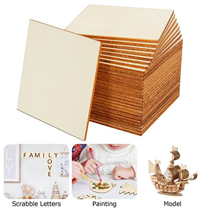 100 Pieces 3x3 Inch Wood Squares Unfinished Basswood Plywood Wooden Sheets 1/8 inch Thick Blank Wood Squares for Crafts Painting Scrabble Tiles Mini